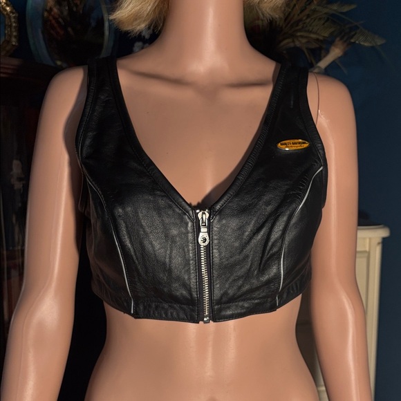 Vintage Harley-Davidson Black Leather Sports Bra Crop Top Biker Chic 34/6 Sm/Med - Picture 16 of 16